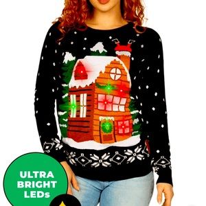 Tipsy Elves woman’s light show light up ugly Christmas sweater